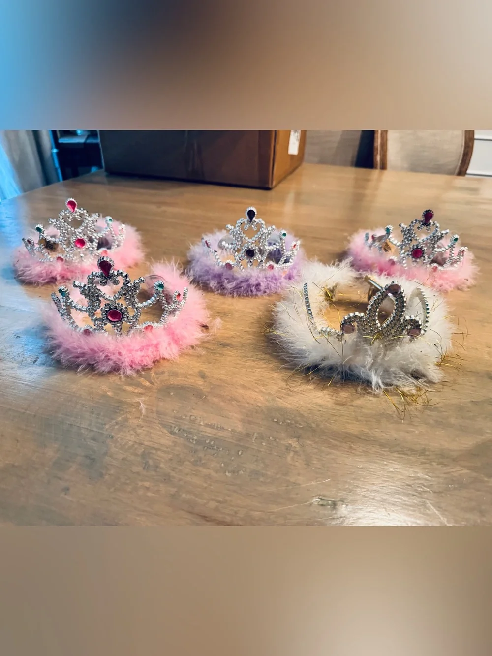 Kids Bundle of 5 Fluffy Tiaras - Pink, Purple, White